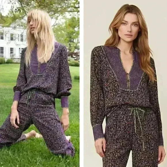 NEW Veronica Beard Betta Blouse Floral Bohemian Purple Quiet Luxury Garden Party - Picture 1 of 8